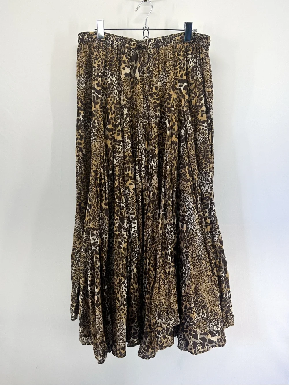 Y2K Grace Elements Leopard Animal Print Full Flowy Cotton Maxi Skirt XL